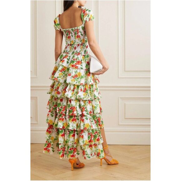 Caroline Constas Malta shirred tiered White floral-print Dress NWT - Size S - Picture 2 of 13